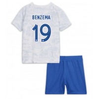 Frankreich Karim Benzema #19 Fußballbekleidung Auswärtstrikot Kinder WM 2022 Kurzarm (+ kurze hosen)